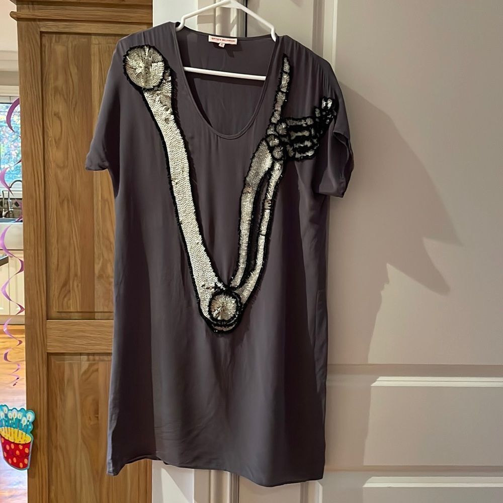 Matthew Williamson Gray Tunic Dress with Silver Sequin Necklace Motif